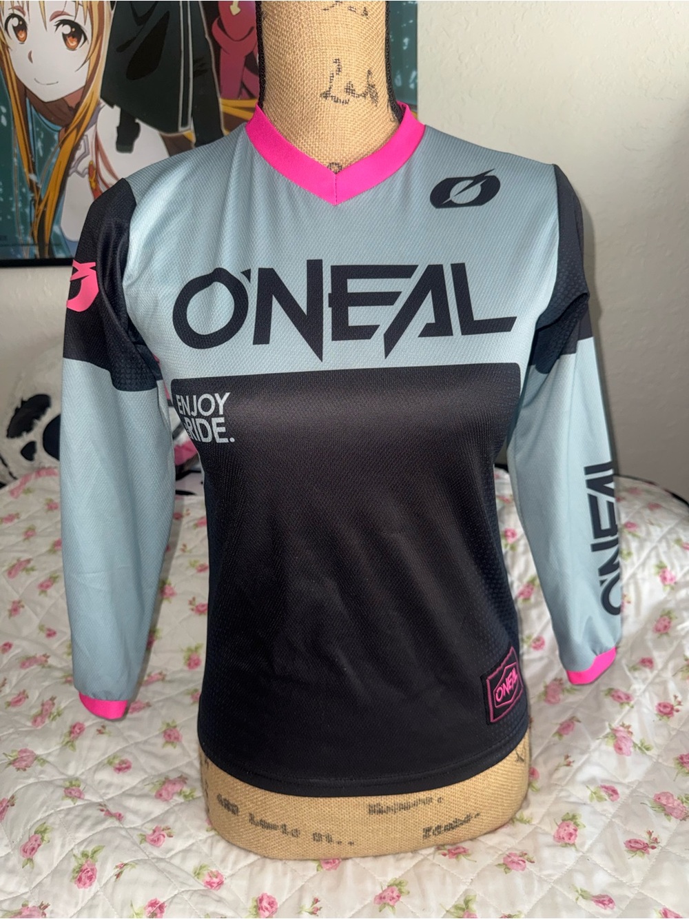O'NEAL Women's Long Sleeve Jersey - Black, Light Blue & Pink Accents